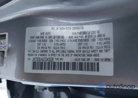 2012 Mazda Cx-9 Grand Touring z USA, uszkodzony, nr VIN JM3TB3DA8C0343226